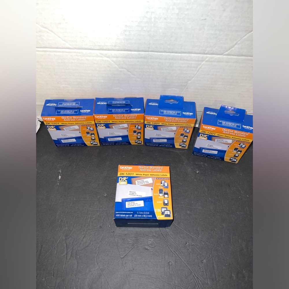 Lot Of 5 Brother International DK1201 Address Labels 400 Per Box, 2000 labels